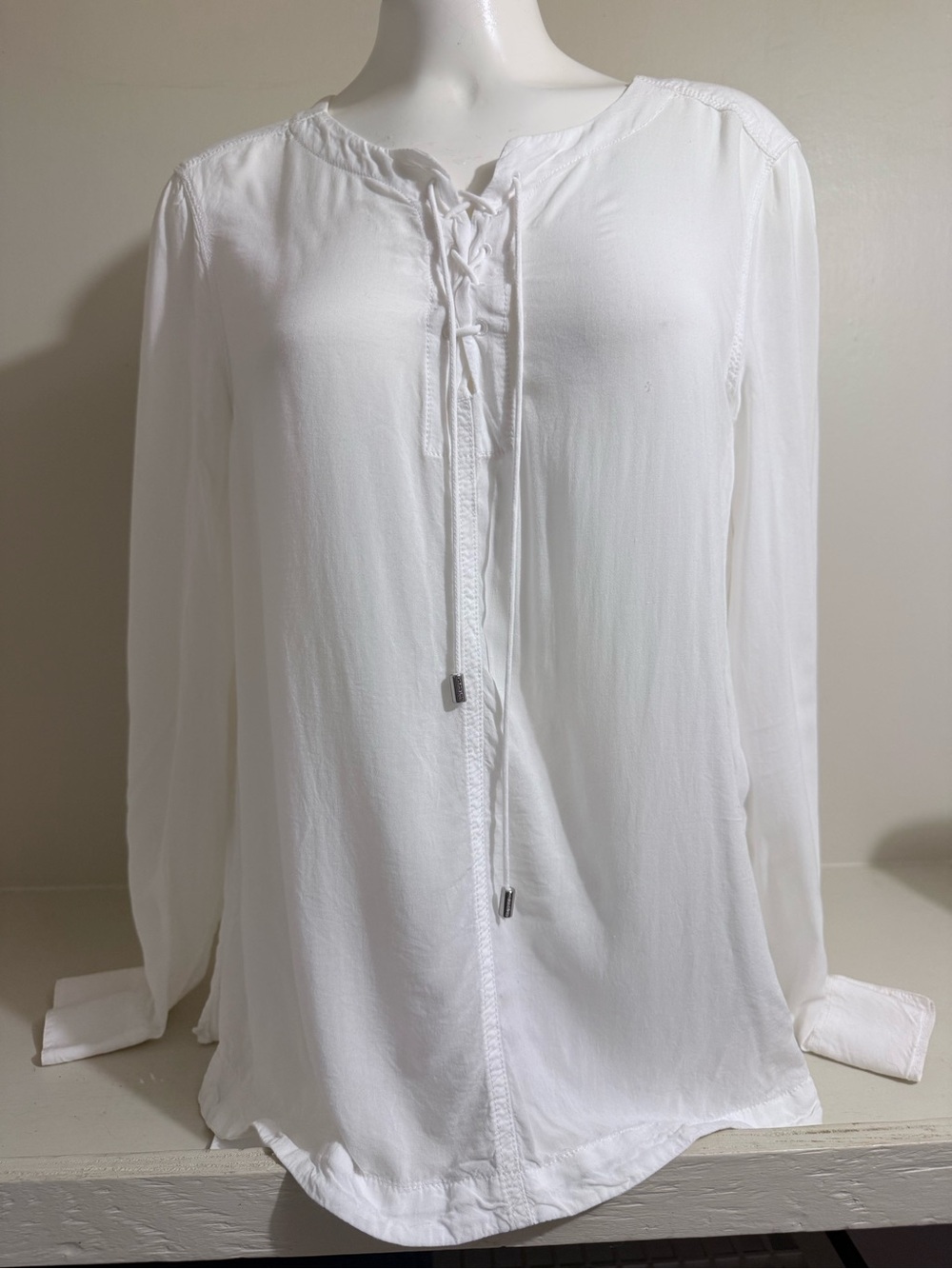 Calvin Klein Jeans White Lace-Up Neck Long Sleeve Tunic